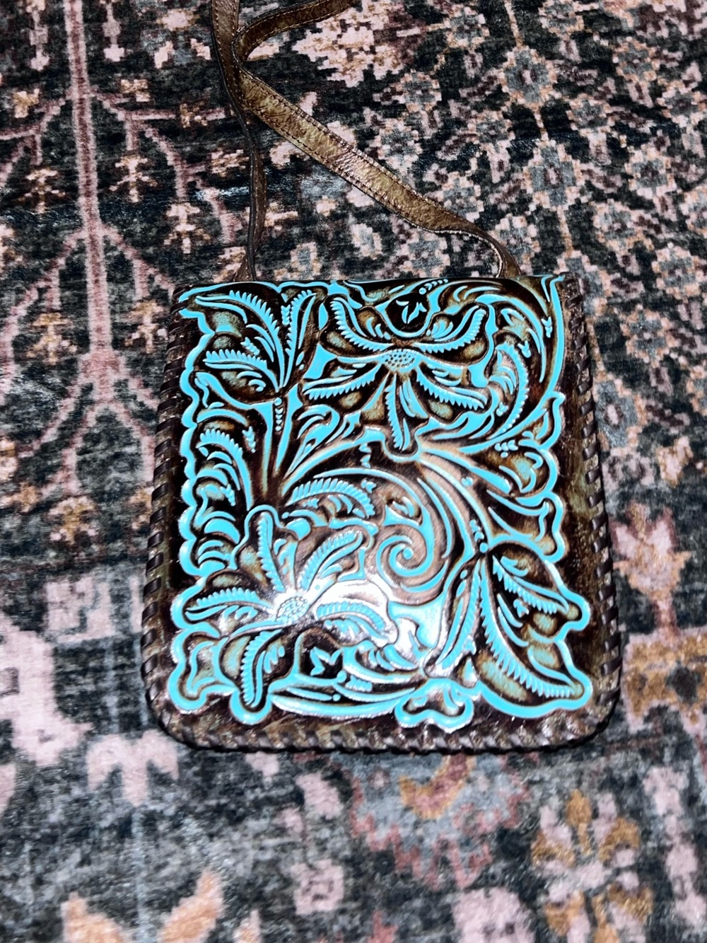 Patricia Nash Turquoise Tooled Crossbody Bag